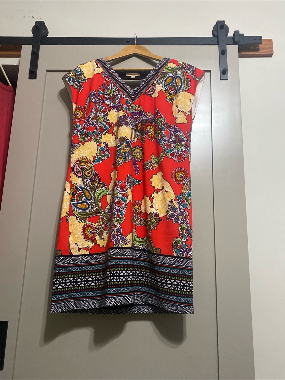 Gibson Latimer Red Multicolor Paisley Midi Dress